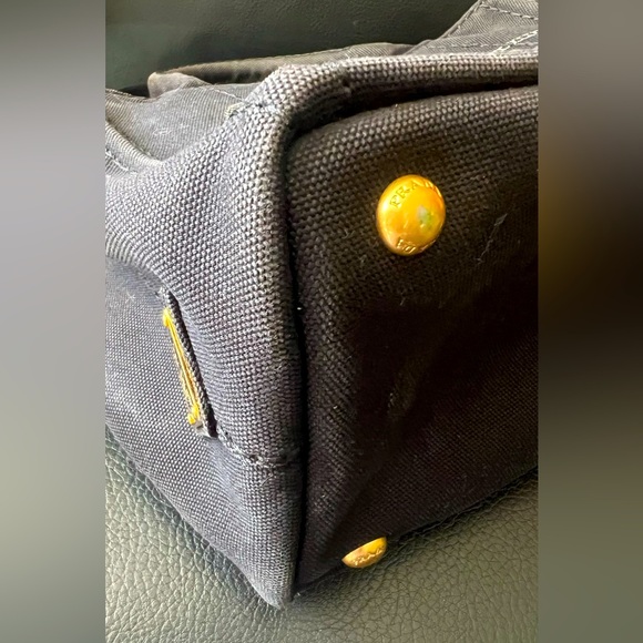 GUC Prada Canapa Denim Canvas PM Black Crossbody Hand Bag with Strap - Picture 6 of 12